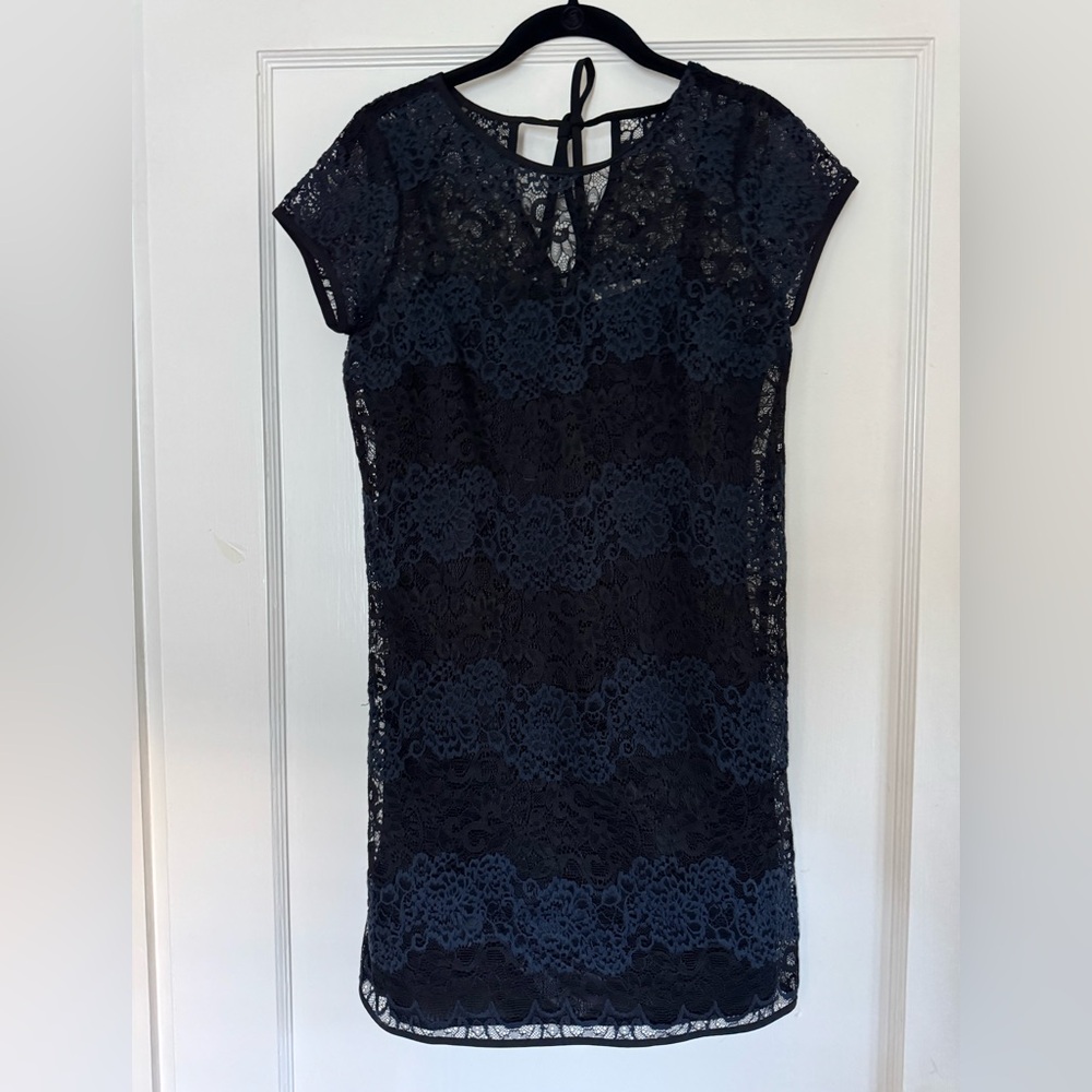 LOFT Navy and Black Lace Mini Dress